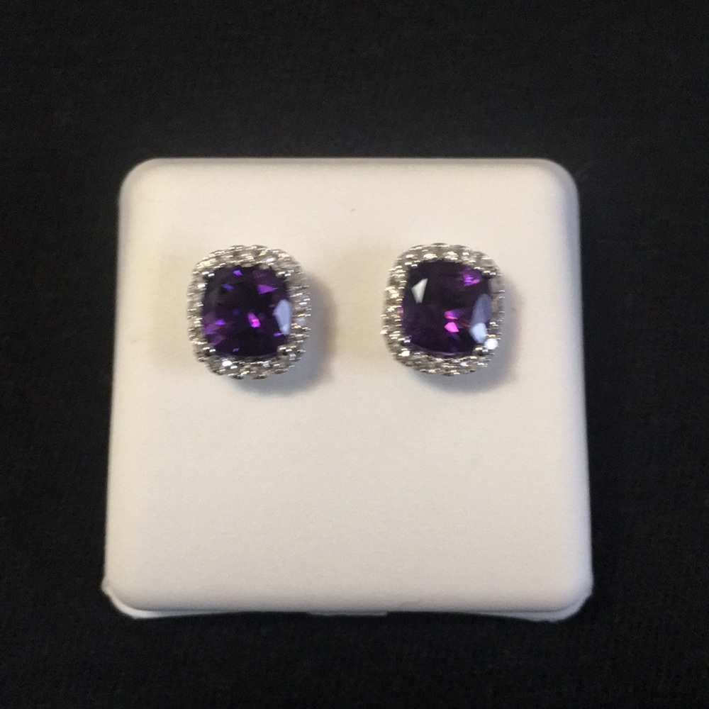 2.01 CTW Princess Natural Amethyst Diamond Stud - Picture 6 of 8